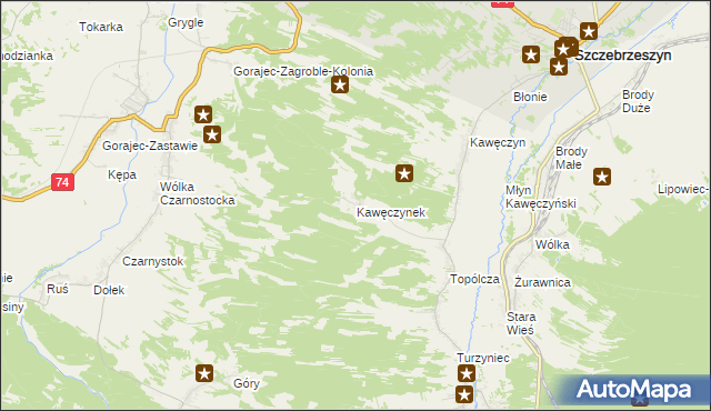 mapa Kawęczynek gmina Szczebrzeszyn, Kawęczynek gmina Szczebrzeszyn na mapie Targeo