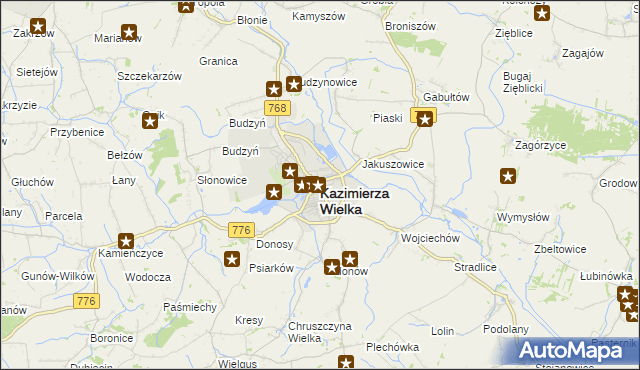 mapa Kazimierza Wielka, Kazimierza Wielka na mapie Targeo