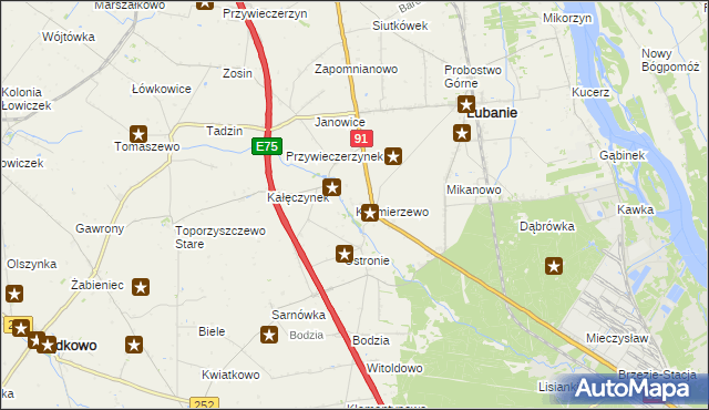 mapa Kaźmierzewo gmina Lubanie, Kaźmierzewo gmina Lubanie na mapie Targeo