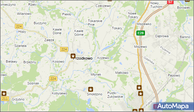 mapa Kczewo gmina Przodkowo, Kczewo gmina Przodkowo na mapie Targeo