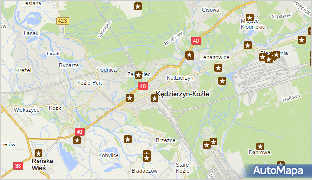 mapa Kędzierzyna-Koźle, Kędzierzyn-Koźle na mapie Targeo
