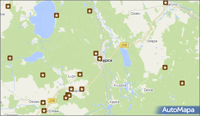 mapa Kępice powiat słupski, Kępice powiat słupski na mapie Targeo