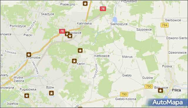 mapa Kiełkowice, Kiełkowice na mapie Targeo