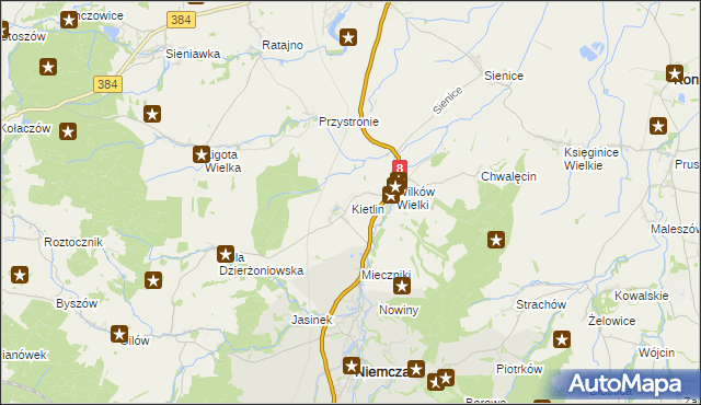 mapa Kietlin gmina Niemcza, Kietlin gmina Niemcza na mapie Targeo