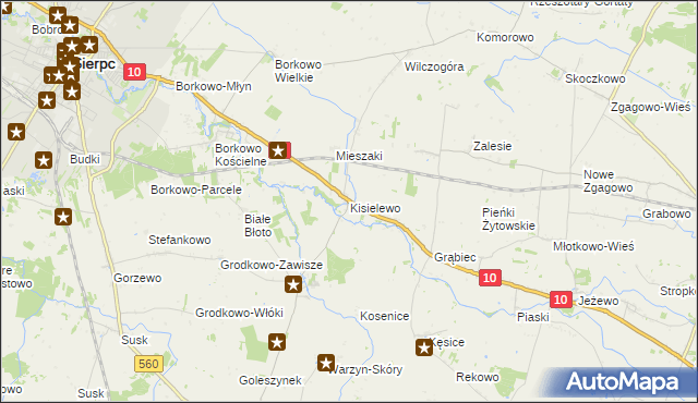 mapa Kisielewo gmina Sierpc, Kisielewo gmina Sierpc na mapie Targeo