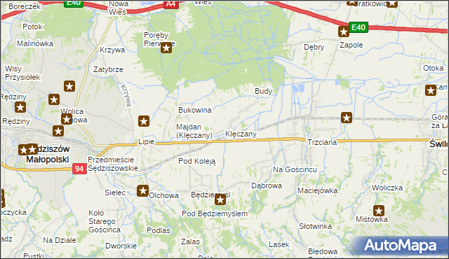 mapa Klęczany gmina Sędziszów Małopolski, Klęczany gmina Sędziszów Małopolski na mapie Targeo