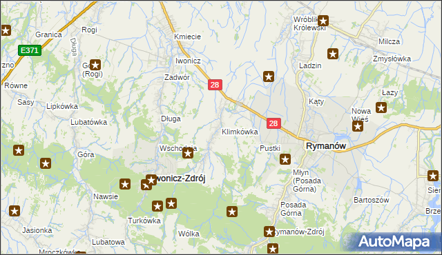 mapa Klimkówka gmina Rymanów, Klimkówka gmina Rymanów na mapie Targeo