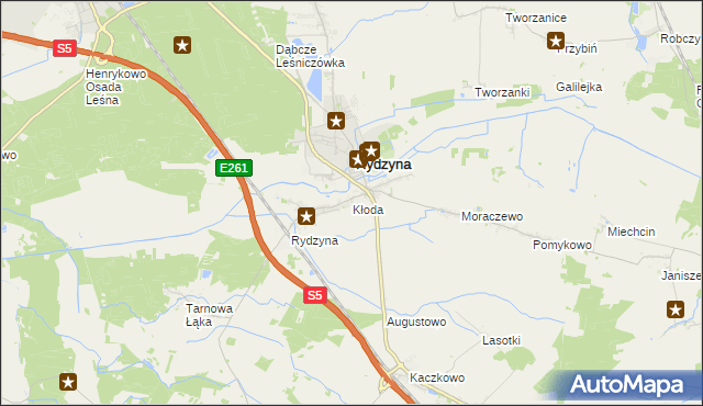 mapa Kłoda gmina Rydzyna, Kłoda gmina Rydzyna na mapie Targeo