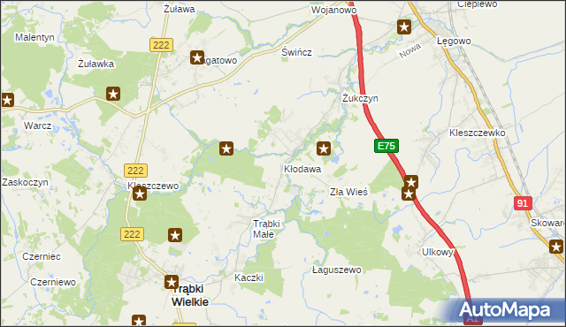 mapa Kłodawa gmina Trąbki Wielkie, Kłodawa gmina Trąbki Wielkie na mapie Targeo