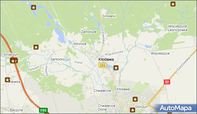 mapa Kłodawa powiat gorzowski, Kłodawa powiat gorzowski na mapie Targeo