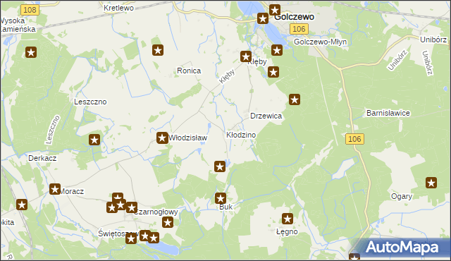 mapa Kłodzino gmina Golczewo, Kłodzino gmina Golczewo na mapie Targeo