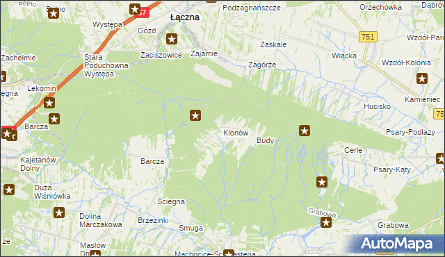 mapa Klonów gmina Łączna, Klonów gmina Łączna na mapie Targeo