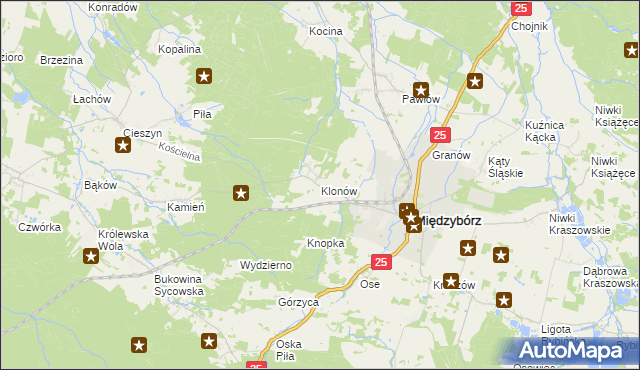 mapa Klonów gmina Międzybórz, Klonów gmina Międzybórz na mapie Targeo