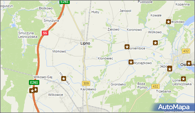 mapa Klonówiec, Klonówiec na mapie Targeo