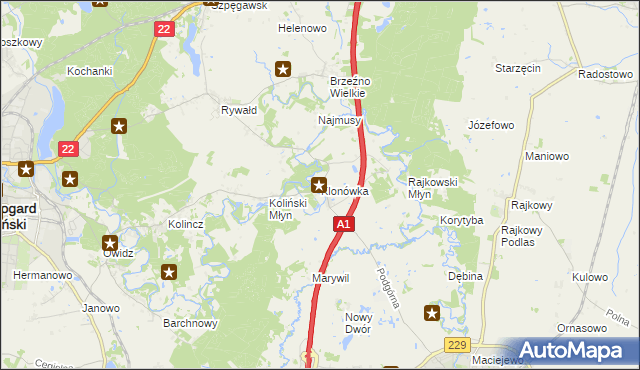 mapa Klonówka gmina Starogard Gdański, Klonówka gmina Starogard Gdański na mapie Targeo