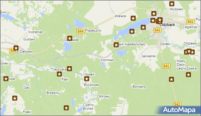 mapa Klonowo gmina Lidzbark, Klonowo gmina Lidzbark na mapie Targeo