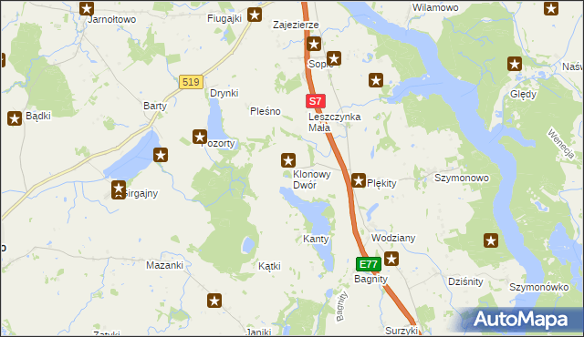 mapa Klonowy Dwór, Klonowy Dwór na mapie Targeo