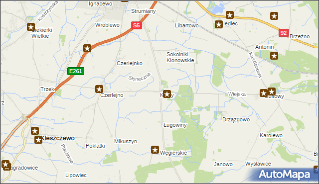 mapa Klony gmina Kostrzyn, Klony gmina Kostrzyn na mapie Targeo