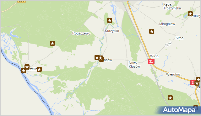 mapa Kłosów gmina Mieszkowice, Kłosów gmina Mieszkowice na mapie Targeo