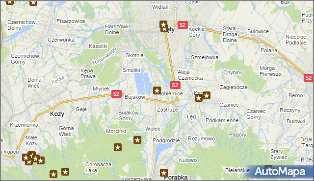 mapa Kobiernice, Kobiernice na mapie Targeo