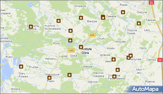 mapa Kobyla Góra powiat ostrzeszowski, Kobyla Góra powiat ostrzeszowski na mapie Targeo