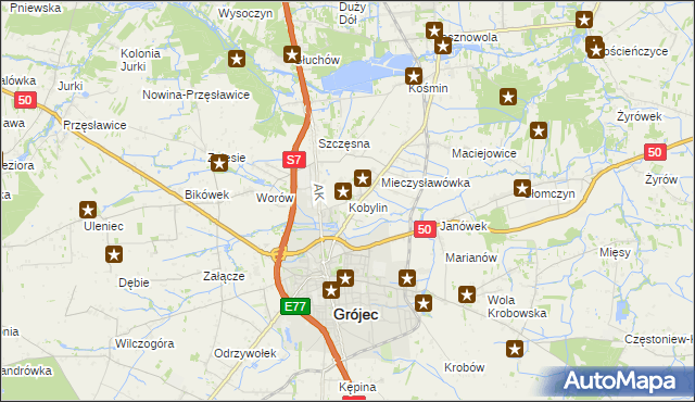 mapa Kobylin gmina Grójec, Kobylin gmina Grójec na mapie Targeo