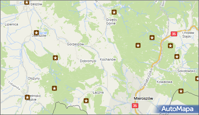 mapa Kochanów gmina Kamienna Góra, Kochanów gmina Kamienna Góra na mapie Targeo