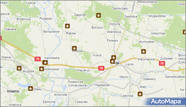 mapa Kokot, Kokot na mapie Targeo