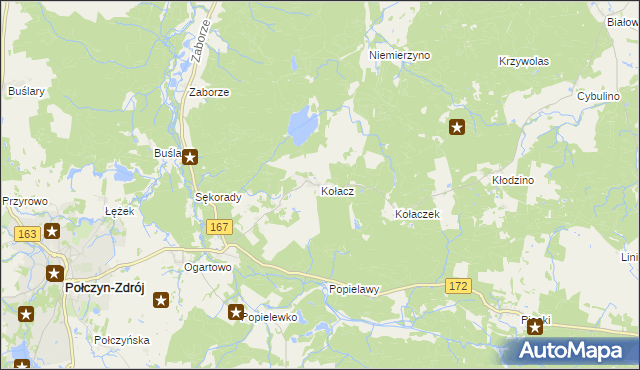 mapa Kołacz gmina Połczyn-Zdrój, Kołacz gmina Połczyn-Zdrój na mapie Targeo