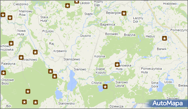 mapa Kolonia gmina Kartuzy, Kolonia gmina Kartuzy na mapie Targeo