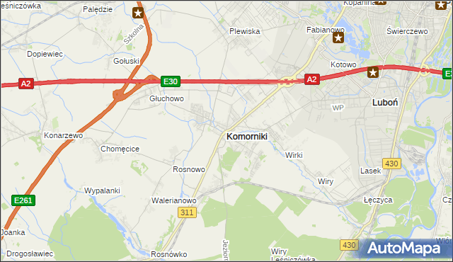 mapa Komorniki powiat poznański, Komorniki powiat poznański na mapie Targeo