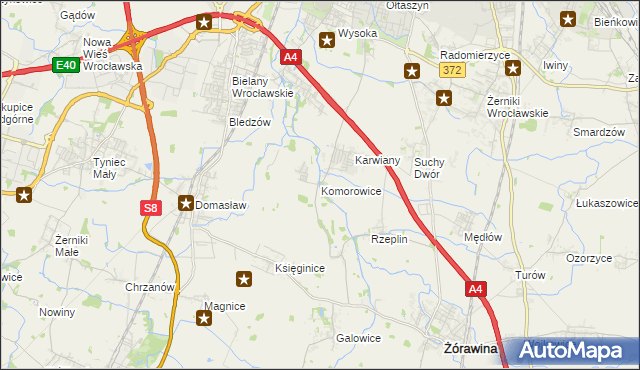 mapa Komorowice gmina Żórawina, Komorowice gmina Żórawina na mapie Targeo
