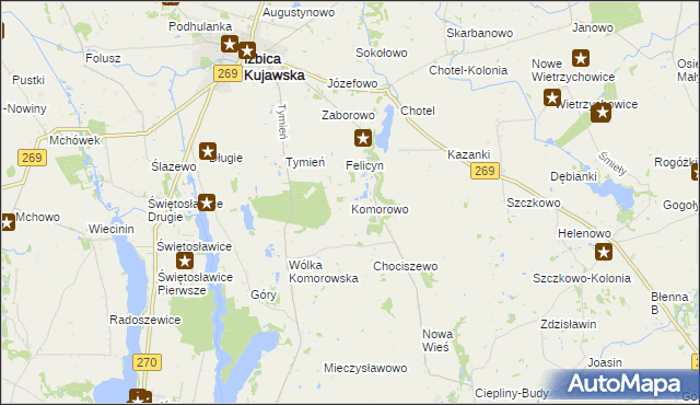 mapa Komorowo gmina Izbica Kujawska, Komorowo gmina Izbica Kujawska na mapie Targeo