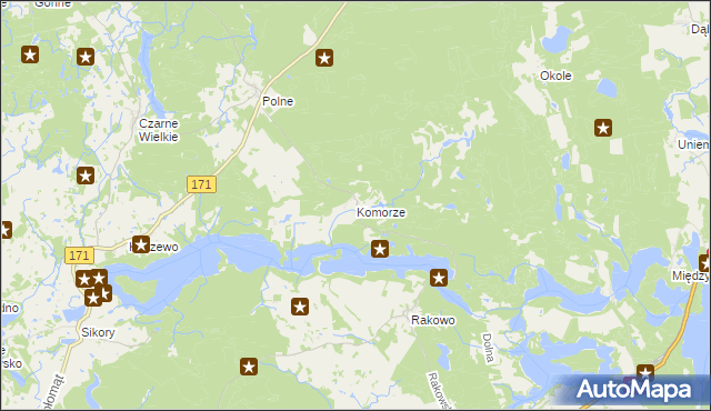 mapa Komorze gmina Borne Sulinowo, Komorze gmina Borne Sulinowo na mapie Targeo