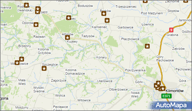 mapa Konary gmina Klimontów, Konary gmina Klimontów na mapie Targeo