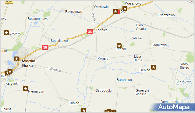 mapa Konary gmina Miejska Górka, Konary gmina Miejska Górka na mapie Targeo