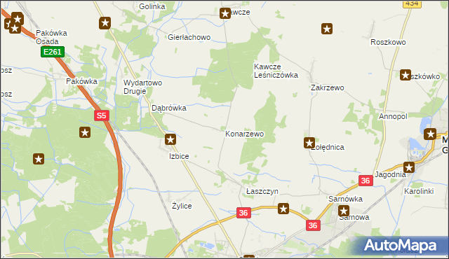 mapa Konarzewo gmina Rawicz, Konarzewo gmina Rawicz na mapie Targeo