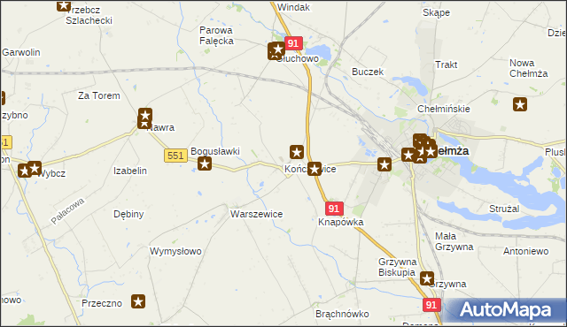 mapa Kończewice gmina Chełmża, Kończewice gmina Chełmża na mapie Targeo