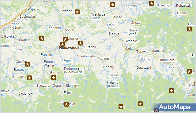 mapa Konina, Konina na mapie Targeo