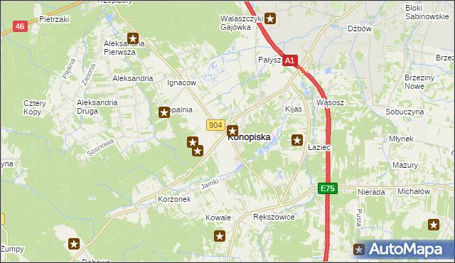 mapa Konopiska powiat częstochowski, Konopiska powiat częstochowski na mapie Targeo