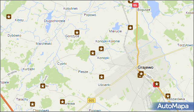 mapa Konopki gmina Grajewo, Konopki gmina Grajewo na mapie Targeo