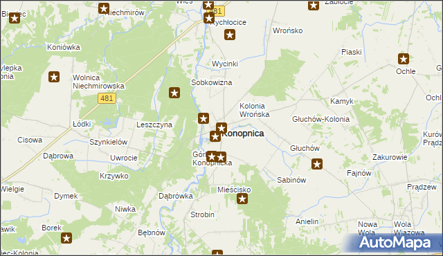 mapa Konopnica powiat wieluński, Konopnica powiat wieluński na mapie Targeo