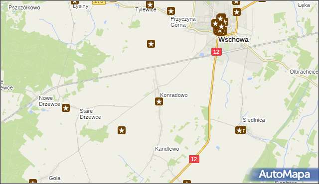 mapa Konradowo gmina Wschowa, Konradowo gmina Wschowa na mapie Targeo