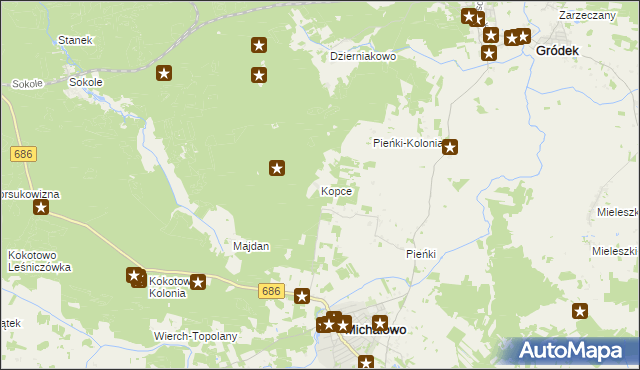 mapa Kopce gmina Michałowo, Kopce gmina Michałowo na mapie Targeo