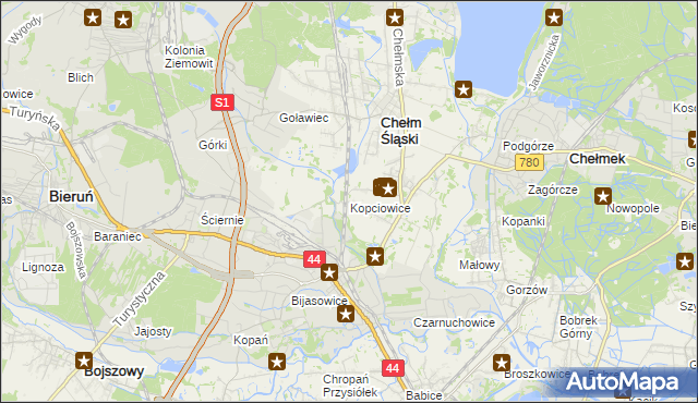 mapa Kopciowice, Kopciowice na mapie Targeo