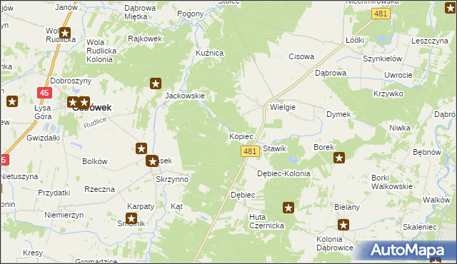 mapa Kopiec gmina Ostrówek, Kopiec gmina Ostrówek na mapie Targeo