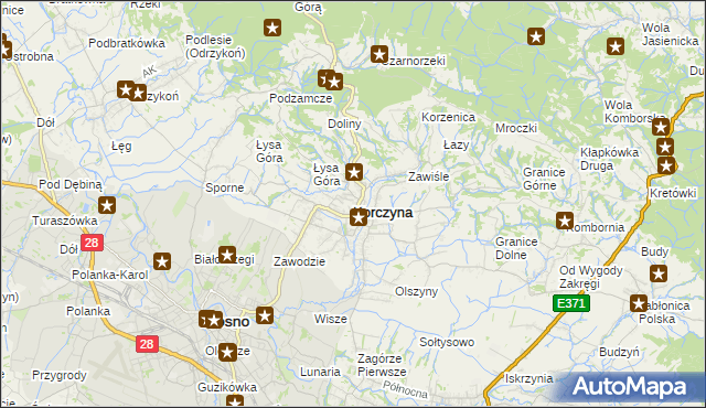 mapa Korczyna powiat krośnieński, Korczyna powiat krośnieński na mapie Targeo