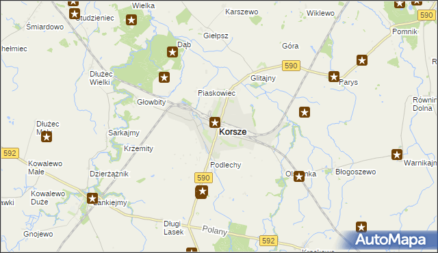 mapa Korsze, Korsze na mapie Targeo