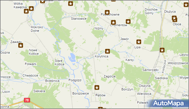 mapa Korytnica gmina Sobków, Korytnica gmina Sobków na mapie Targeo