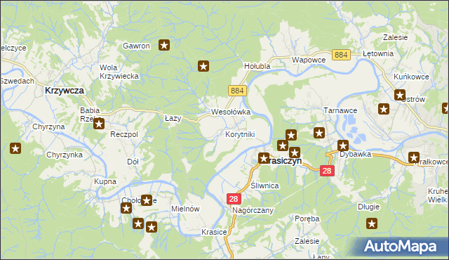 mapa Korytniki, Korytniki na mapie Targeo